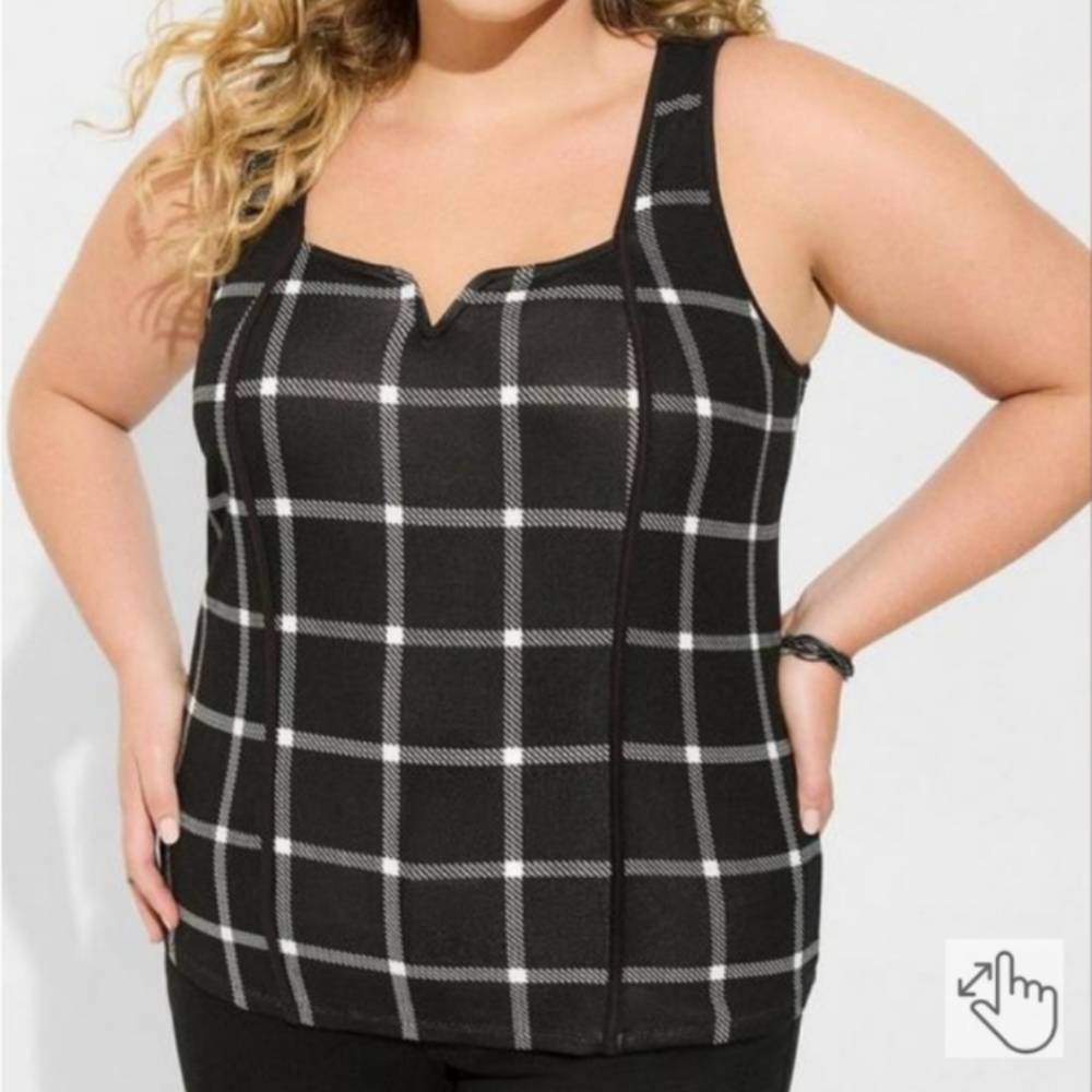 Torrid Black and White Plaid Sweetheart Tank Top